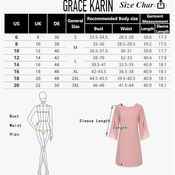 GRACE KARIN Womens Chiffon Dress Flutter Sleeve Party Cocktail Dress Size 16 - Picture 13 of 14